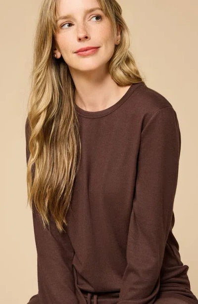 Softies Dream Jersey Long Sleeve Crew Neck Lounge Set With Jogger Pant In Brown
