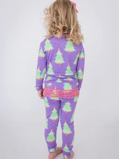 Rufflebutts Softsnooze Ruffle Long Sleeve Pajama Set, Signature Rear Ruffles In Purple