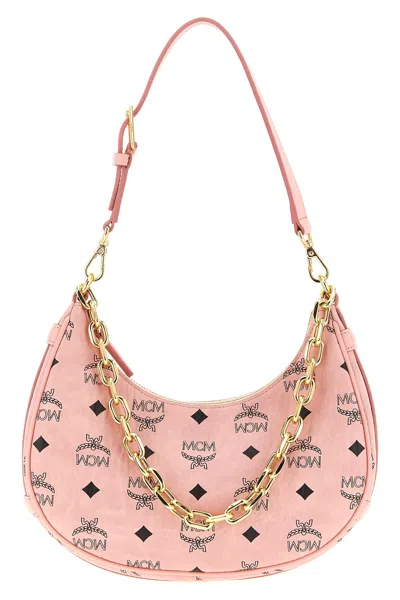 Mcm Small Aren Monogram Crescent Hobo Bag In Pink