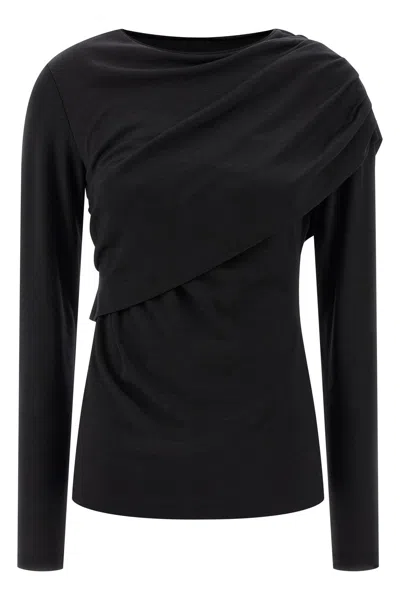 Isabel Marant Asymmetric Draped Long Sleeve Top In Black