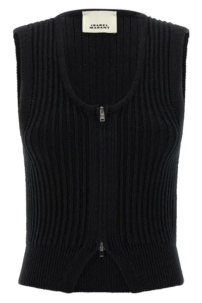 Isabel Marant Sleeveless Ribbed Texture Vest Named Devima In Black
