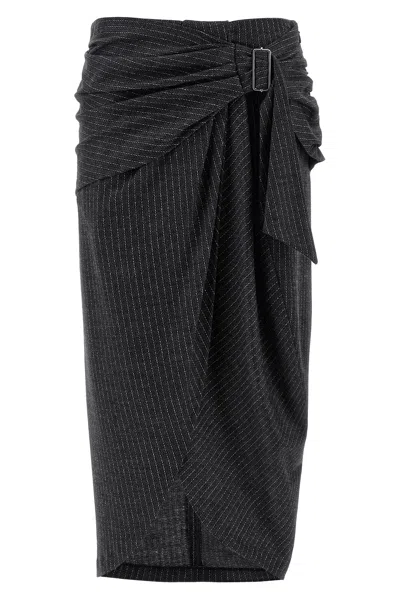 Isabel Marant Womens Anthracite Atrium Reilly Pinstripe Wool-blend Midi Skirt In Gray