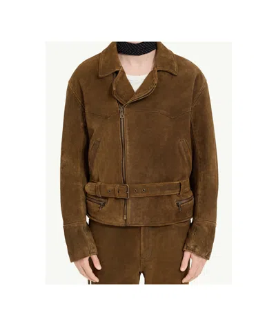 Mm6 Maison Margiela Suede Biker Jacket In Brown