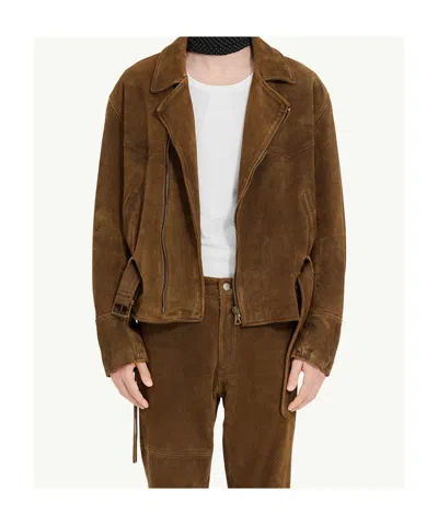 Mm6 Maison Margiela Suede Biker Jacket In Brown