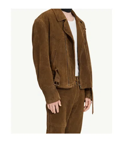 Mm6 Maison Margiela Suede Biker Jacket In Brown