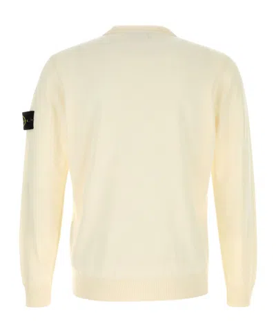 Stone Island Ivory Ribbed Knit Sweater With Crew Neckline In Multi