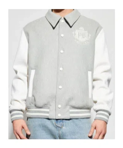 Balmain Gray Bicolor Wool Varsity Bomber Jacket In Gray