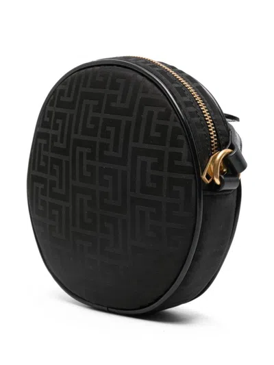 Balmain Monogram Round-shape Shoulder Bag In Black
