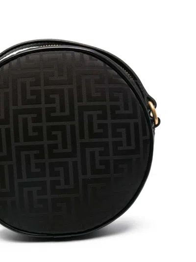 Balmain Monogram Round-shape Shoulder Bag In Black