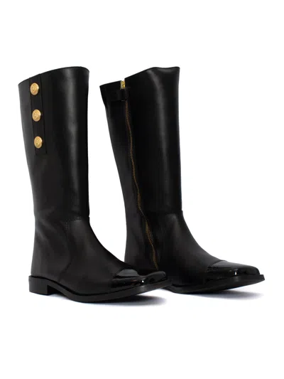 Balmain Studded Leather Boots In Black