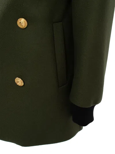 Balmain Double-breasted Hooded Jacket In Green
