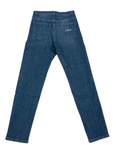 Balmain Embroidered Logo Jeans In Blue