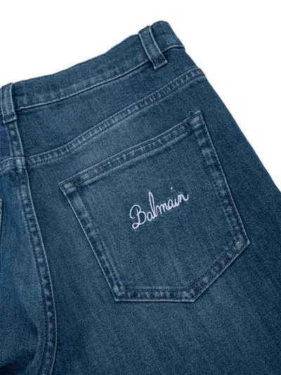 Balmain Embroidered Logo Jeans In Blue