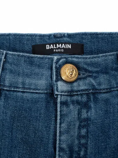 Balmain Embroidered Logo Jeans In Blue