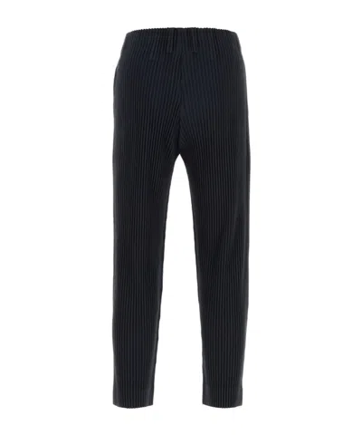 Issey Miyake Textured Cropped Trousers In Polyester In Blue