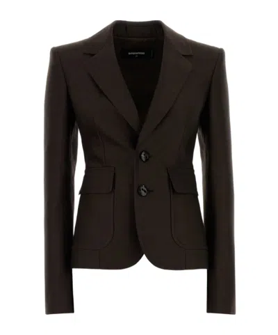 Dsquared2 Dsquared Women Chocolate Wool Blend Bianca Blazer In Brown