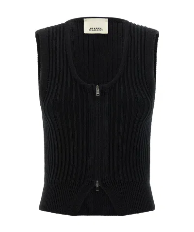 Isabel Marant Sleeveless Ribbed Texture Vest Named Devima In Black