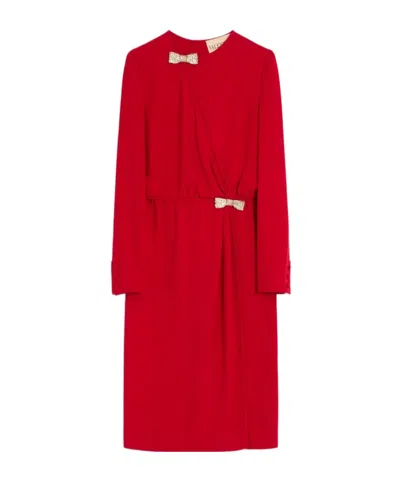 Valentino Embroidered Cady Couture Midi Dress Woman Paris 44 In Red