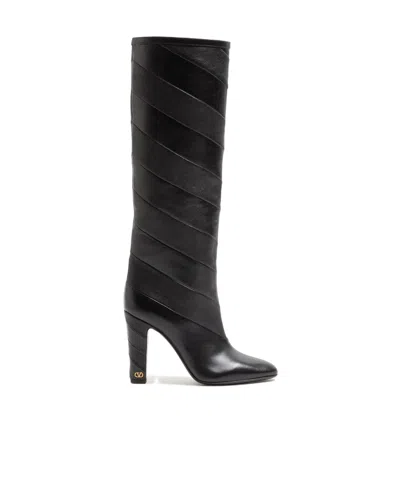 Valentino Garavani Rayons Nappa Boot With Chevron Pattern 100mm Woman Black 39 In Black