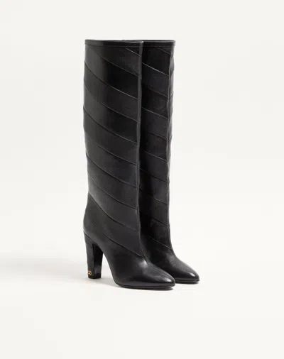 Valentino Garavani Rayons Nappa Boot With Chevron Pattern 100mm Woman Black 39 In Black