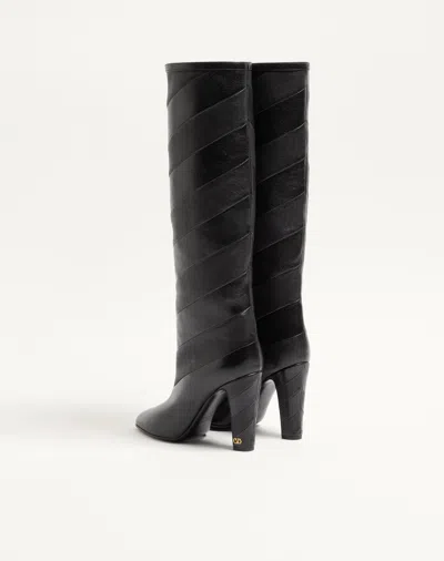Valentino Garavani Rayons Nappa Boot With Chevron Pattern 100mm Woman Black 39 In Black