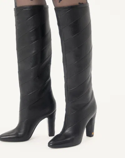 Valentino Garavani Rayons Nappa Boot With Chevron Pattern 100mm Woman Black 39 In Black