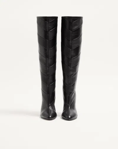 Valentino Garavani Rayons Nappa Boot With Chevron Pattern 100mm Woman Black 39 In Black