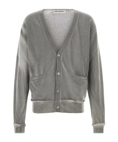 Our Legacy V-neck Wool Cardigan Featuring Front Pockets In Gray