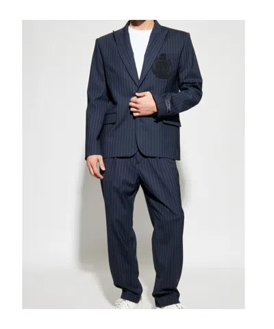 Balmain Long-sleeved Suit Jacket In Blue