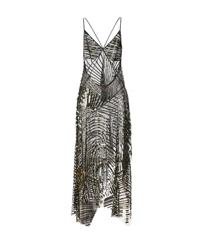 Pucci Long Dress With Sheer Overlay And Sequins In Black
