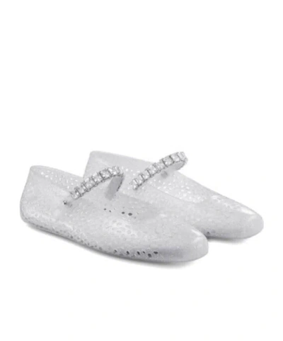 Jimmy Choo Clear Jelly Ballerina Flats With Crystal Embellishment In White
