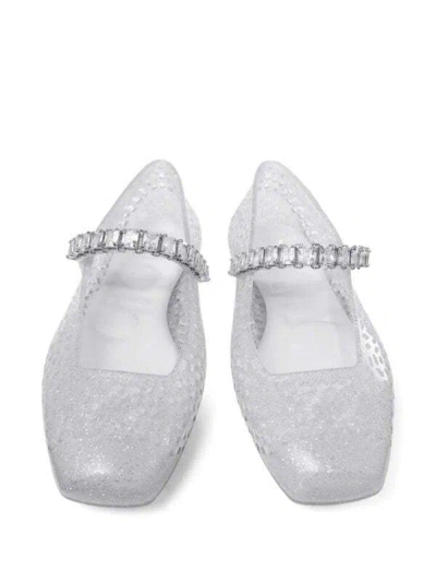 Jimmy Choo Clear Jelly Ballerina Flats With Crystal Embellishment In White
