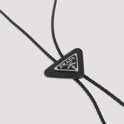Prada Adjustable Triangle Shape Lamb Leather Tie In Black