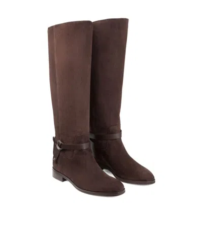 Jimmy Choo Suede Lawton Kb Flat Boots 37 In Brown