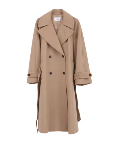 Marella Wool And Cashmere Broadcloth Coat In Brown