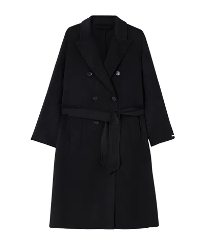 Marella Double-breasted Pure Wool Coat In Black