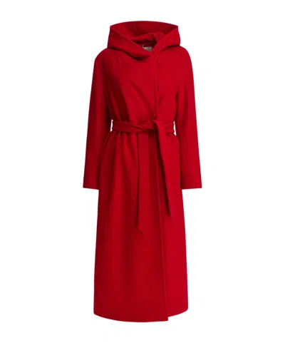 Herno Hooded Belted Double-breasted Coat In Red
