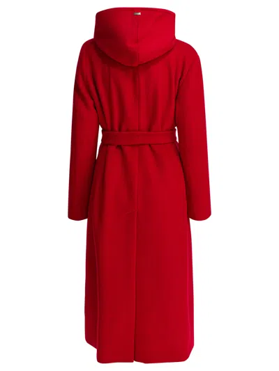 Herno Hooded Belted Double-breasted Coat In Red