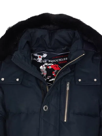 Moose Knuckles Quilted Hooded Jacket Removable Hood In Blue