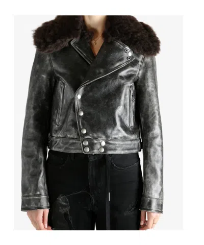 Ann Demeulemeester Long-sleeved Leather Jacket In Black