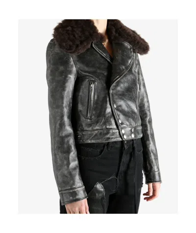 Ann Demeulemeester Long-sleeved Leather Jacket In Black