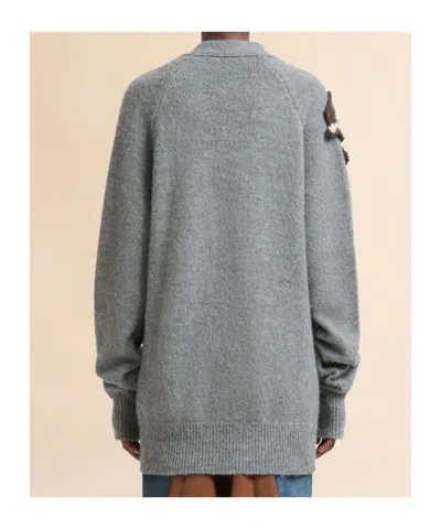 Marni Grey Alpaca Wool Cardigan With Flower Patch In Gray