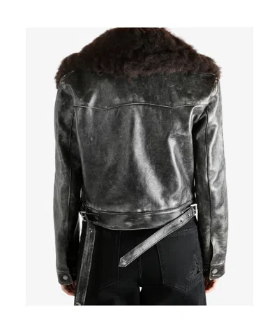 Ann Demeulemeester Long-sleeved Leather Jacket In Black