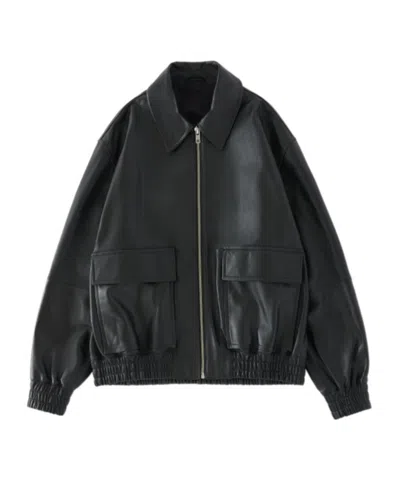 Studio Nicholson Cropped Leather Jacket In Blue