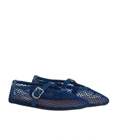 Alaïa Alaia Women Mesh Ballet Flats With Patent Leather Profile In Blue