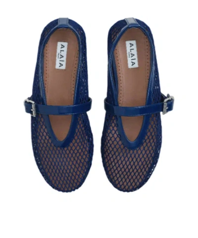 Alaïa Alaia Women Mesh Ballet Flats With Patent Leather Profile In Blue