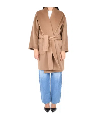 Max Mara Tie-waist Camel Coat In Brown