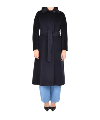 Max Mara Studio Tenzone Tied-waist Long-sleeved Coat In Black