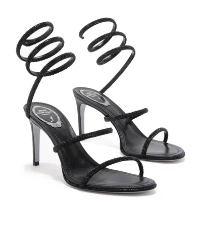 René Caovilla 80mm Cleo Strass-spiral Heeled Sandals In Black