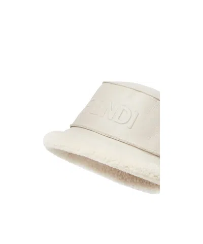 Fendi Ivory Nappa Shearling Bucket Hat In Neutral